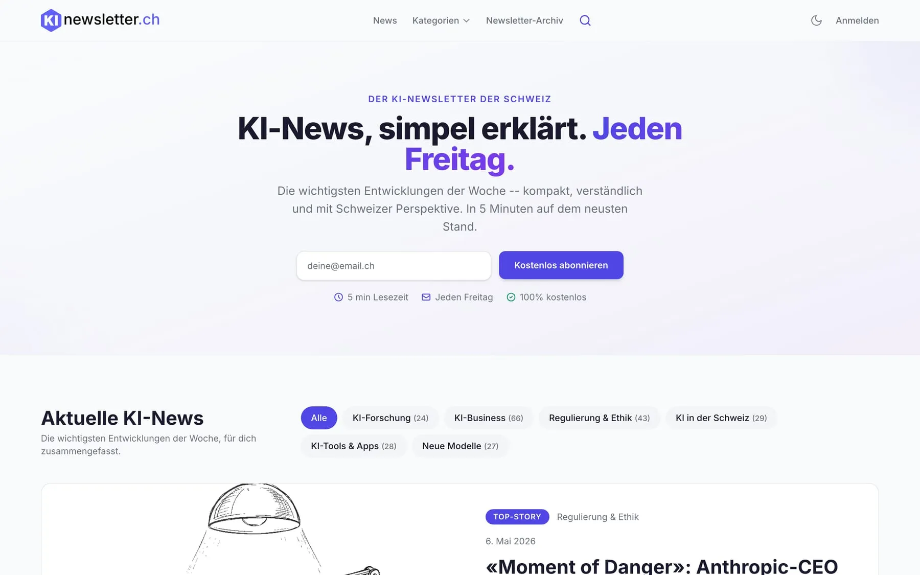 kinewsletter.ch — Desktop-Ansicht