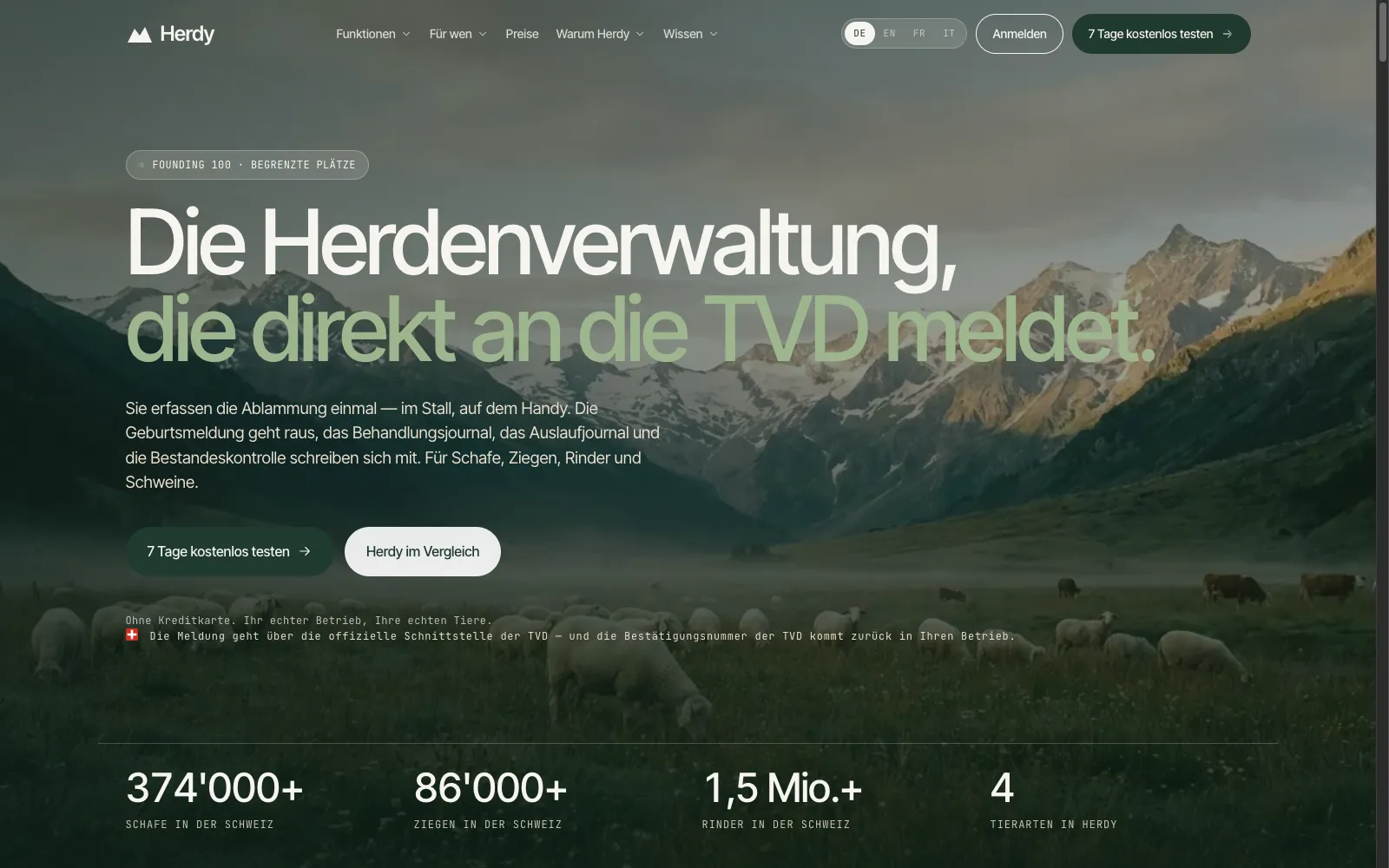 Screenshot herdy.ch — Startseite der Herdenverwaltung