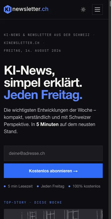kinewsletter.ch auf dem Smartphone — Hero mit Anmeldeformular