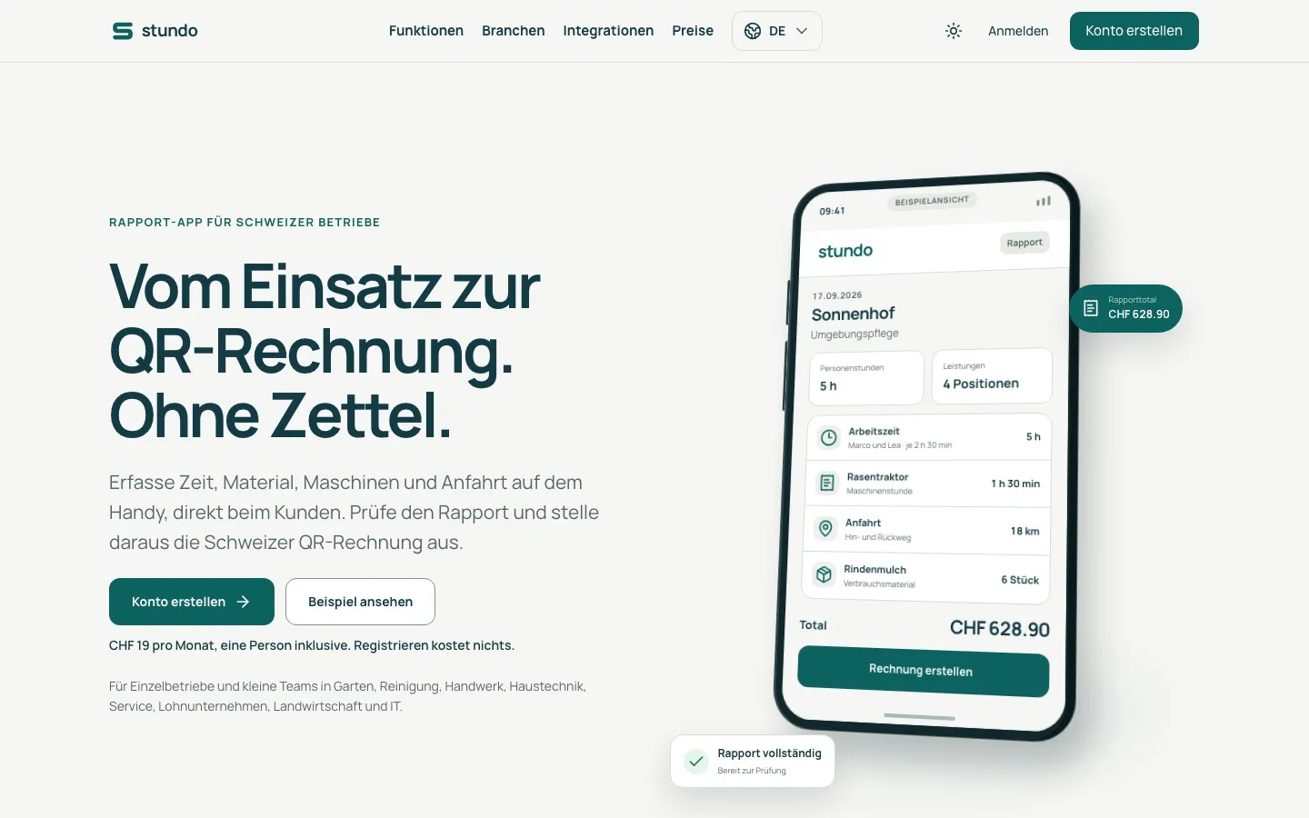 stundo.ch — Startseite im Browser